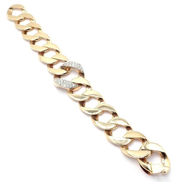 Rare Vintage Tiffany & Co 14k Yellow Gold Diamond Large Heavy Curb Link Bracelet - Picture 4 of 15